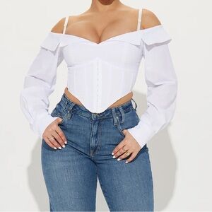 Off-Shoulder White Corset Crop Top - Women